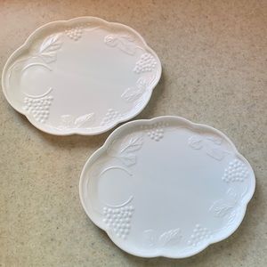 Vintage Milk Glass Snack Plates with Grape Leaf Pattern - Set of 2